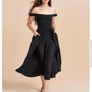 La Ligne Silk Vivian Midi Dress - Black